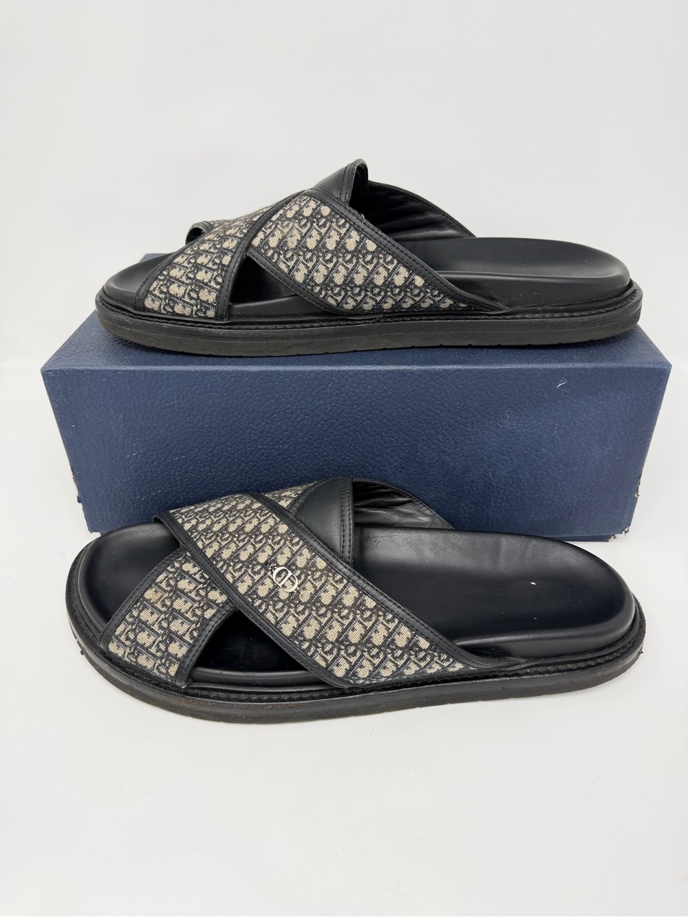 Dior Black and Cream Monogram Cross-Strap Slide Sandals